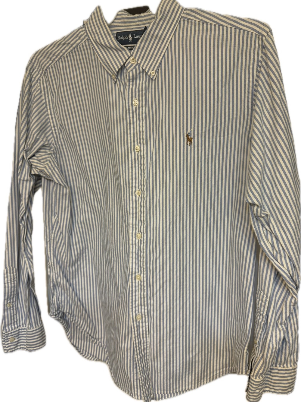 Ralph Lauren Men’s Blue and White Striped Button-Down Shirt L
